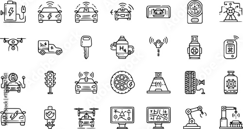 Connected Car Technology and Future Mobility Icons