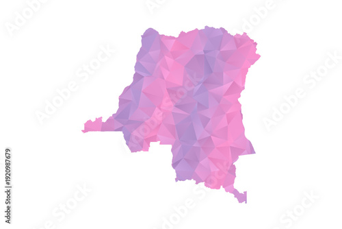 Democratic Republic of the Congo Map - Polygon Style Vector Illustration in Pink and Purple Gradient, Low Poly Geometric Design, Isolated on White Background for Infographics and Education.