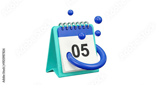 3D Calendar with Date 05 and Blue Spheres