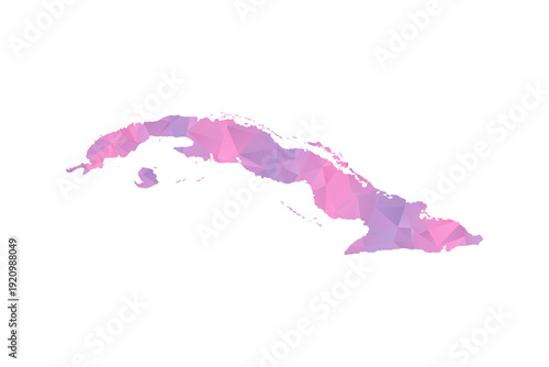 Cuba Map - Polygon Style Vector Illustration in Pink and Purple Gradient, Low Poly Geometric Design, Isolated on White Background for Infographics and Education.