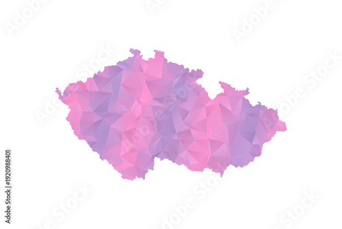 czech republic Map - Polygon Style Vector Illustration in Pink and Purple Gradient, Low Poly Geometric Design, Isolated on White Background for Infographics and Education.