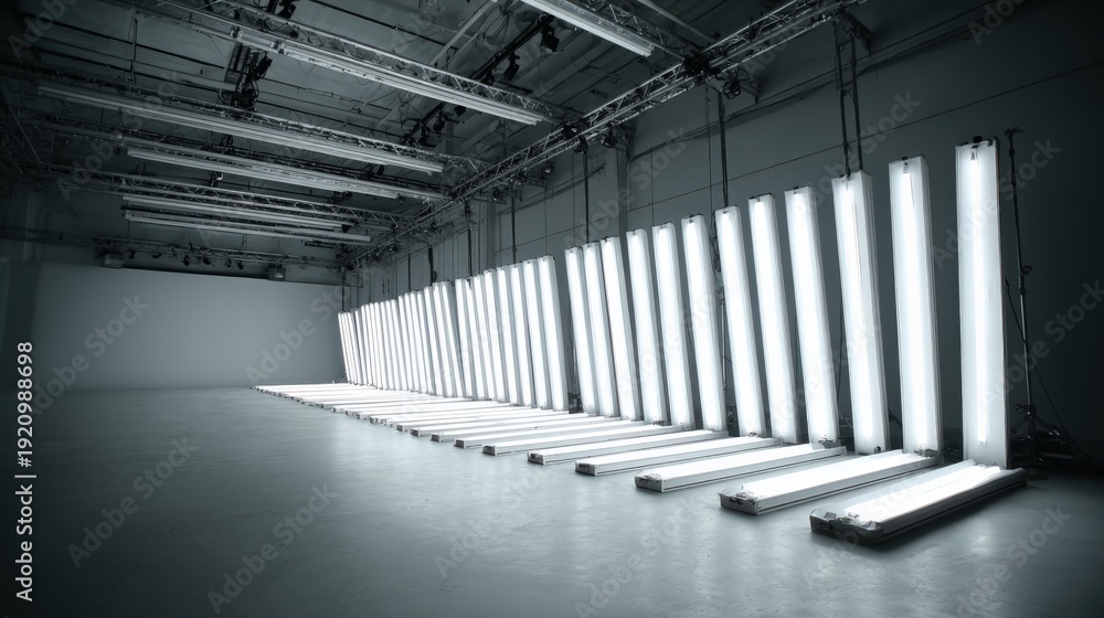 Obraz premium Illuminated indoor space with linear lighting installation and clean aesthetic