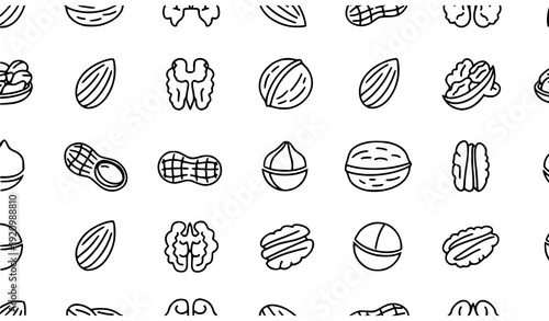 Minimal Seamless Nuts Outline Pattern Vector Line Art Background on White