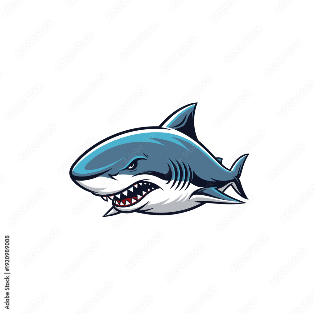 Obraz premium Aggressive blue shark with sharp teeth illustration