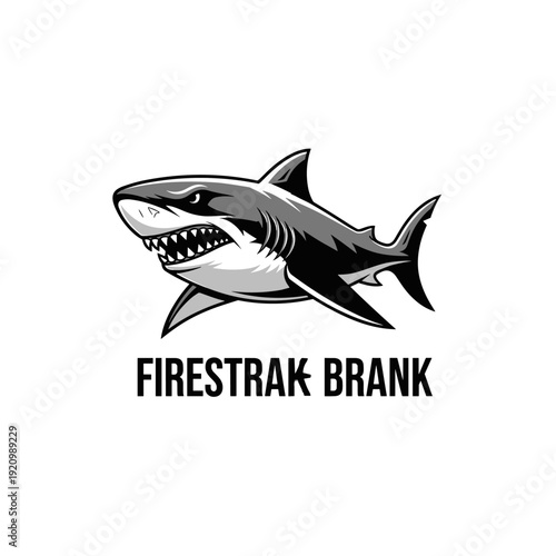 Aggressive grey shark mascot illustration with open mouth and sharp teeth
