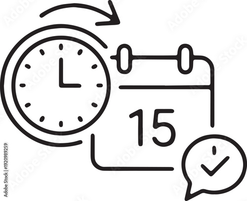 Art & Illustration, Follow up calendar reminder line icon with clock for appointment scheduling and task management