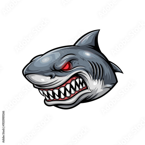 Aggressive shark head illustration with sharp teeth and glowing red eyes