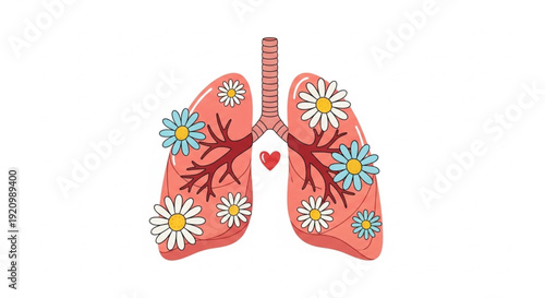  World Tuberculosis Day  human lungs embellished with fresh, blooming flowers and a symbolic heart, conveying concepts of healthy breathing, well-being, and respiratory vitality