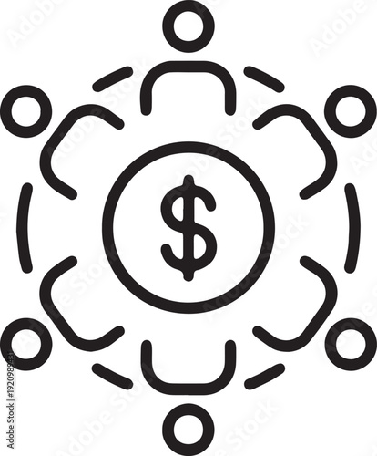 Art & Illustration, Financial settings line icon with gear and currency symbol for money management and configuration