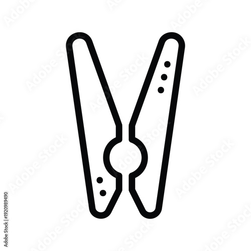 A minimalist black and white line drawing of a clothes pin, perfect for design elements. Laundry Single Line Logo Icon.