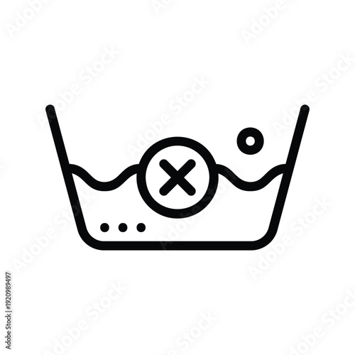 A black and white icon representing a washing instruction symbol. The symbol indicates that the item should not be washed. Laundry Single Line Logo Icon.