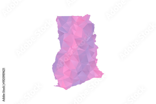 Ghana Map - Polygon Style Vector Illustration in Pink and Purple Gradient, Low Poly Geometric Design, Isolated on White Background for Infographics and Education.