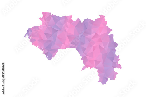 Guinea Map - Polygon Style Vector Illustration in Pink and Purple Gradient, Low Poly Geometric Design, Isolated on White Background for Infographics and Education.