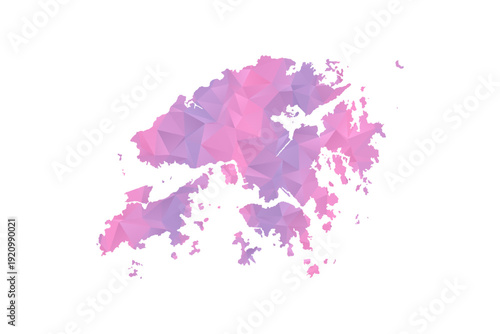 Hong Kong Map - Polygon Style Vector Illustration in Pink and Purple Gradient, Low Poly Geometric Design, Isolated on White Background for Infographics and Education.