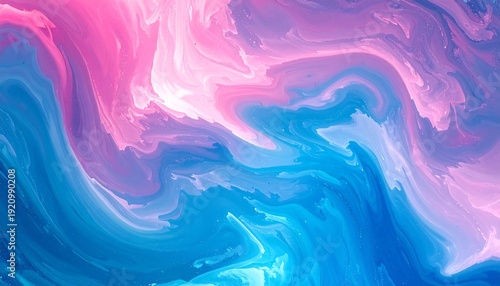 Abstract swirl of blended pink, blue, and white paints creating a soft, fluid, dreamlike texture