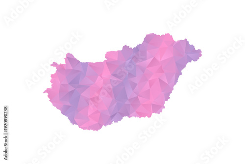 Hungary Map - Polygon Style Vector Illustration in Pink and Purple Gradient, Low Poly Geometric Design, Isolated on White Background for Infographics and Education.