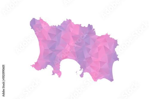 Jersey Map - Polygon Style Vector Illustration in Pink and Purple Gradient, Low Poly Geometric Design, Isolated on White Background for Infographics and Education.