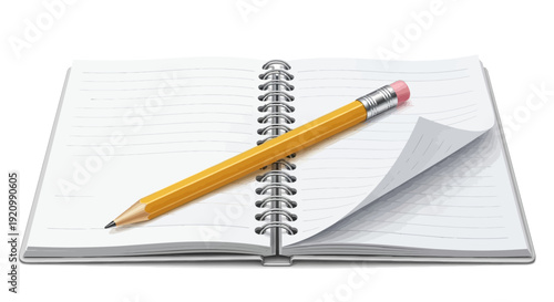Yellow Pencil and Open Notebook with Lines