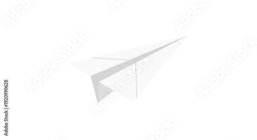 Simple white paper airplane icon, folded craft symbol of communication and travel