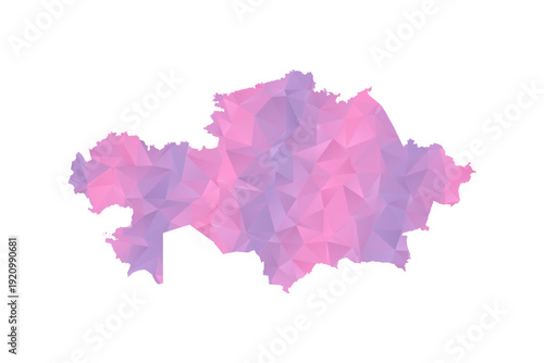 Kazakhstan Map - Polygon Style Vector Illustration in Pink and Purple Gradient, Low Poly Geometric Design, Isolated on White Background for Infographics and Education.