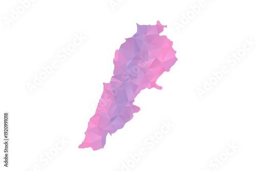 Lebanon Map - Polygon Style Vector Illustration in Pink and Purple Gradient, Low Poly Geometric Design, Isolated on White Background for Infographics and Education.