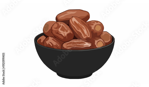 Realistic sweet dates in black bowl healthy dried fruit isolated on white vector