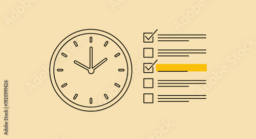Clock and Checklist with Checked Items.