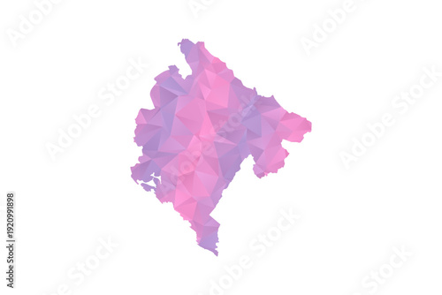 Montenegro Map - Polygon Style Vector Illustration in Pink and Purple Gradient, Low Poly Geometric Design, Isolated on White Background for Infographics and Education.