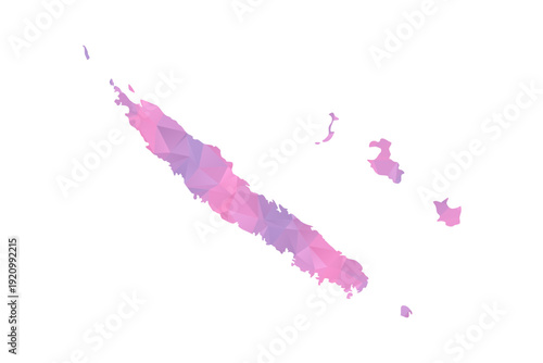 New Caledonia Map - Polygon Style Vector Illustration in Pink and Purple Gradient, Low Poly Geometric Design, Isolated on White Background for Infographics and Education.