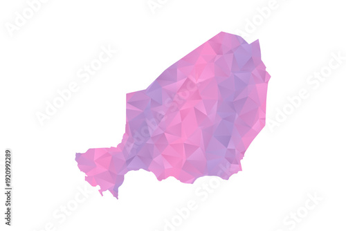 Niger Map - Polygon Style Vector Illustration in Pink and Purple Gradient, Low Poly Geometric Design, Isolated on White Background for Infographics and Education.