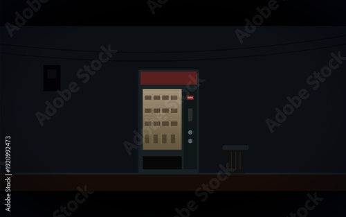 Vending Machine Dark Alley Night Urban Minimalist Flat Vector Illustration Moody Noir City Scene Design