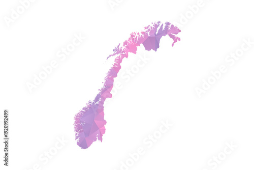 Norway Map - Polygon Style Vector Illustration in Pink and Purple Gradient, Low Poly Geometric Design, Isolated on White Background for Infographics and Education.
