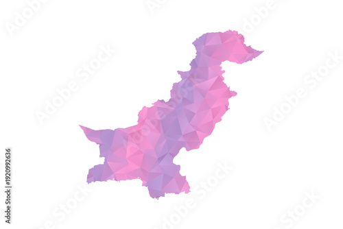 Pakistan Map - Polygon Style Vector Illustration in Pink and Purple Gradient, Low Poly Geometric Design, Isolated on White Background for Infographics and Education.