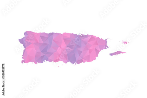Puerto Rico Map - Polygon Style Vector Illustration in Pink and Purple Gradient, Low Poly Geometric Design, Isolated on White Background for Infographics and Education.