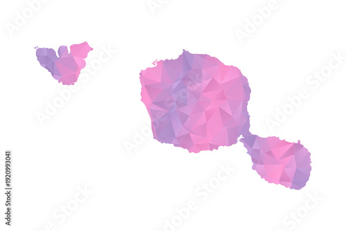 French Polynesia Map - Polygon Style Vector Illustration in Pink and Purple Gradient, Low Poly Geometric Design, Isolated on White Background for Infographics and Education.
