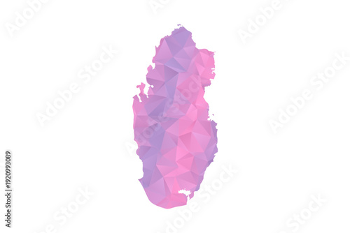 Qatar Map - Polygon Style Vector Illustration in Pink and Purple Gradient, Low Poly Geometric Design, Isolated on White Background for Infographics and Education.