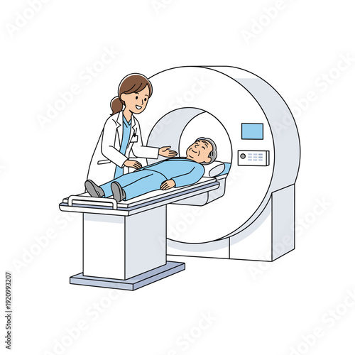 A radiologist with a patient at an MRI machine - health service professionals