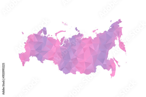 Russia Map - Polygon Style Vector Illustration in Pink and Purple Gradient, Low Poly Geometric Design, Isolated on White Background for Infographics and Education.