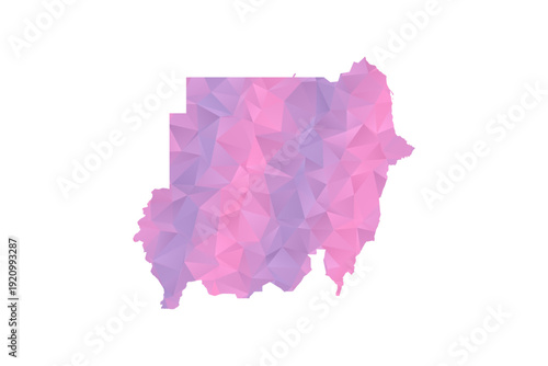 Sudan Map - Polygon Style Vector Illustration in Pink and Purple Gradient, Low Poly Geometric Design, Isolated on White Background for Infographics and Education.