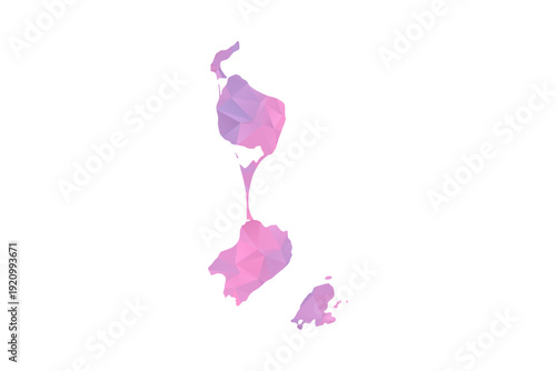 Saint Pierre and Miquelon Map - Polygon Style Vector Illustration in Pink and Purple Gradient, Low Poly Geometric Design, Isolated on White Background for Infographics and Education.