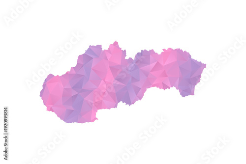 Slovakia Map - Polygon Style Vector Illustration in Pink and Purple Gradient, Low Poly Geometric Design, Isolated on White Background for Infographics and Education.