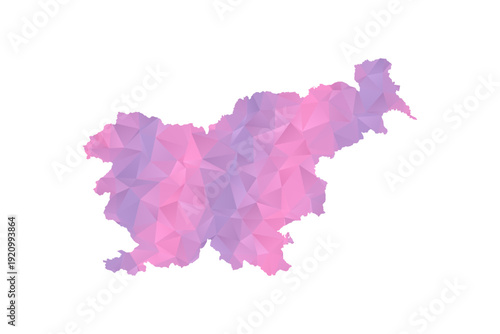 Slovenia Map - Polygon Style Vector Illustration in Pink and Purple Gradient, Low Poly Geometric Design, Isolated on White Background for Infographics and Education.
