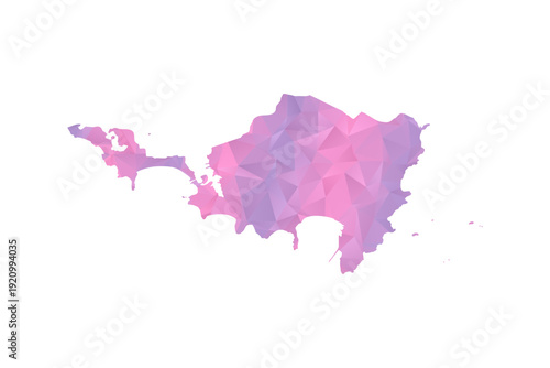 Sint Maarten Map - Polygon Style Vector Illustration in Pink and Purple Gradient, Low Poly Geometric Design, Isolated on White Background for Infographics and Education.