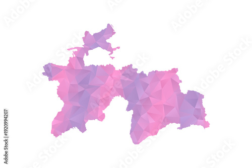 Tajikistan Map - Polygon Style Vector Illustration in Pink and Purple Gradient, Low Poly Geometric Design, Isolated on White Background for Infographics and Education.