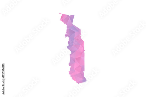 Togo Map - Polygon Style Vector Illustration in Pink and Purple Gradient, Low Poly Geometric Design, Isolated on White Background for Infographics and Education.