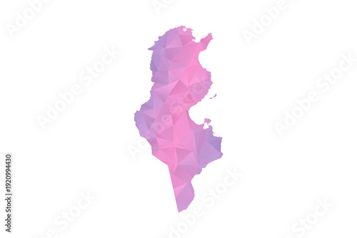Tunisia Map - Polygon Style Vector Illustration in Pink and Purple Gradient, Low Poly Geometric Design, Isolated on White Background for Infographics and Education.