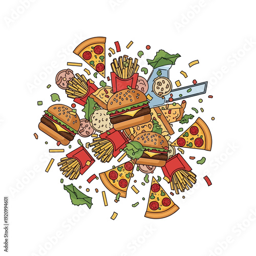 Assorted Fast Food Items with Utensils.