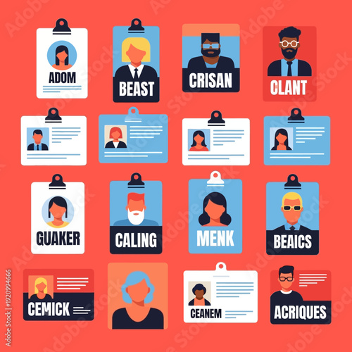 Collection of Cartoon ID Badges with Faces.