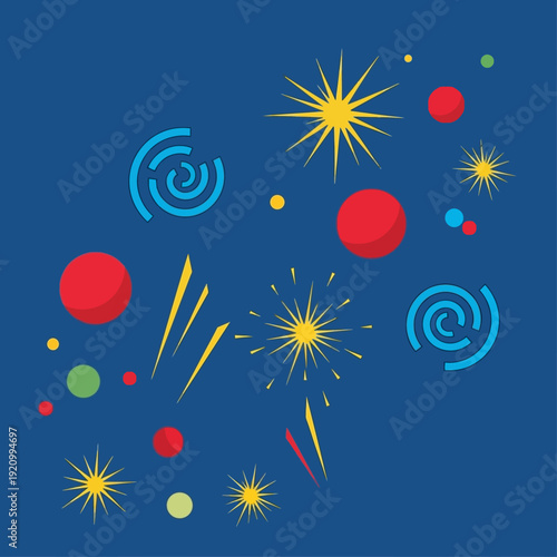 Colorful Fireworks Exploding in Dark Space.