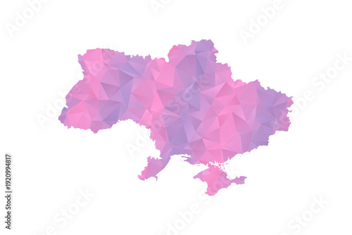 Ukraine Map - Polygon Style Vector Illustration in Pink and Purple Gradient, Low Poly Geometric Design, Isolated on White Background for Infographics and Education.